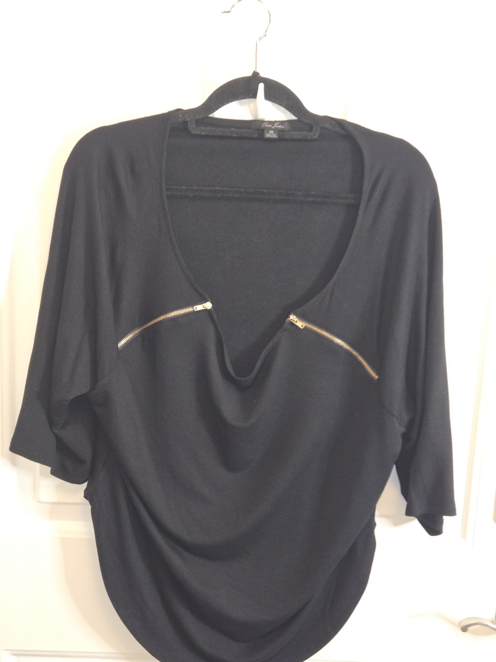 Ella Moss Black Draped Zip-Accent Women's Top